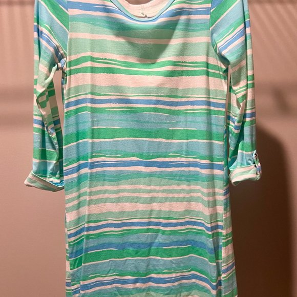 Lily Pulitzer Linden Seaspray Blue Sea Stripe Coastal Tee Shirt - Size Small - Picture 2 of 3